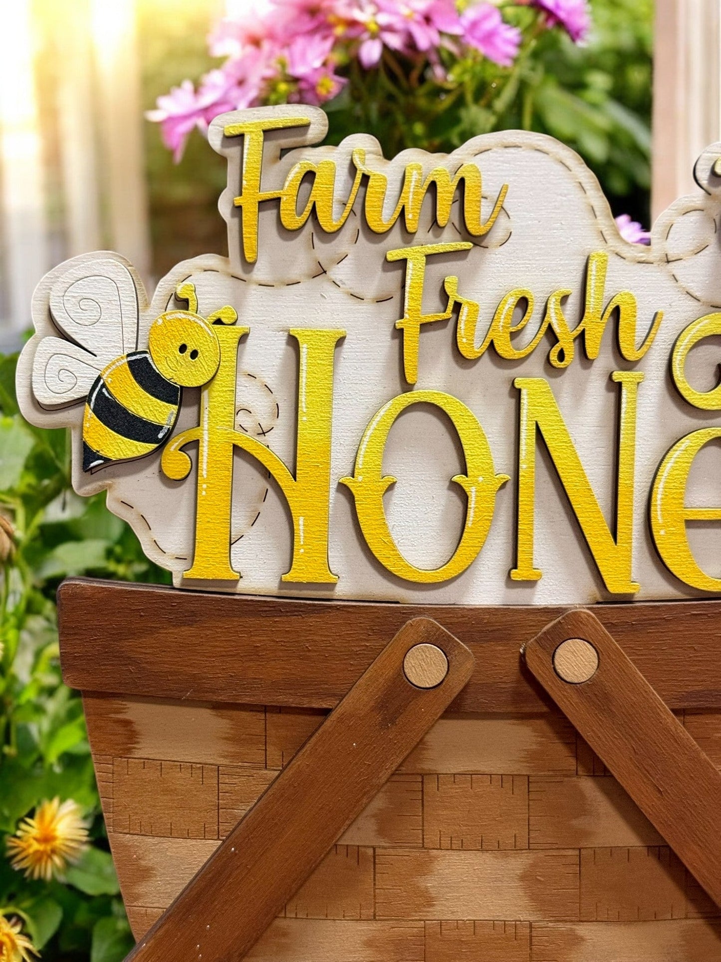 Farm Fresh Honey Weave Basket, Cute Bumble Bee Decor Shelf Sitter for Springtime Charm, Great Gift for Nature Enthusiasts