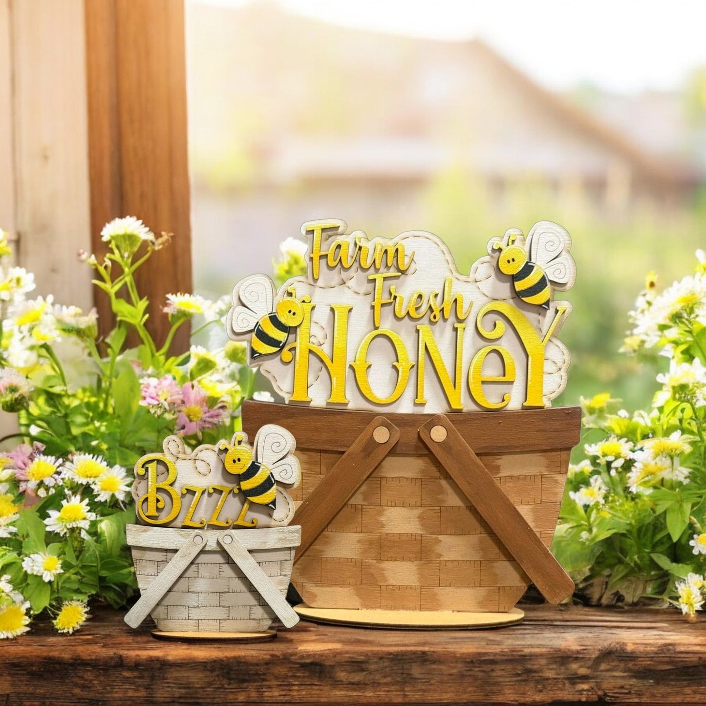 Farm Fresh Honey Weave Basket, Cute Bumble Bee Decor Shelf Sitter for Springtime Charm, Great Gift for Nature Enthusiasts