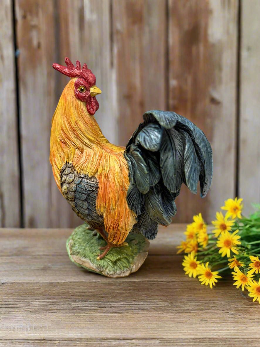 Farmhouse Rooster Figurine - Rustic Farmhouse Decor, Kitchen Accent Piece & Country Style Home Accessory