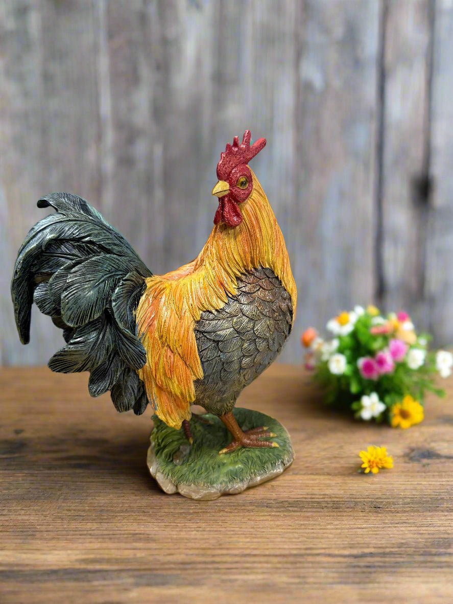 Farmhouse Rooster Figurine - Rustic Farmhouse Decor, Kitchen Accent Piece & Country Style Home Accessory 8"