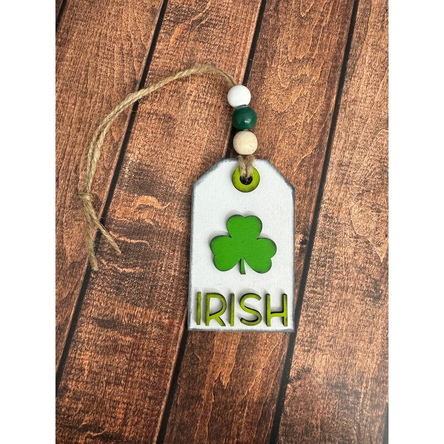 Farmhouse St. Patrick's Day Tag Ornaments St. Patrick's Day Collection White