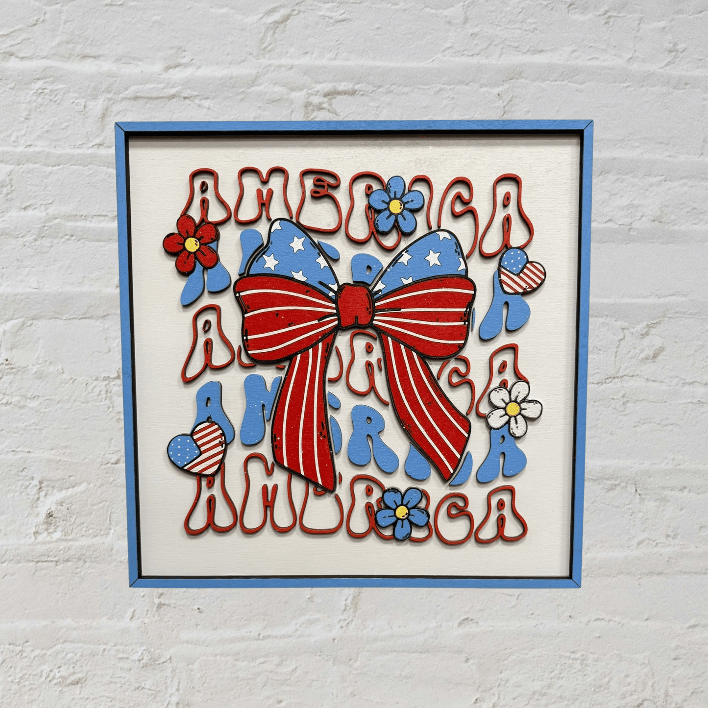 Festive Red White and Blue Preppy Bow & Western Wall Hangings, Patriotic Home Decor, 4th of July Gift - Nifty Decor & More