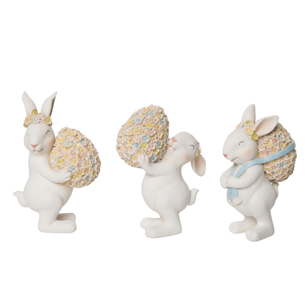 Floral Bunny & Egg Set, Resin Easter Decor, Cute Spring Table Centerpiece, Handmade Bunny Figurine, Spring Decor | Gift Idea