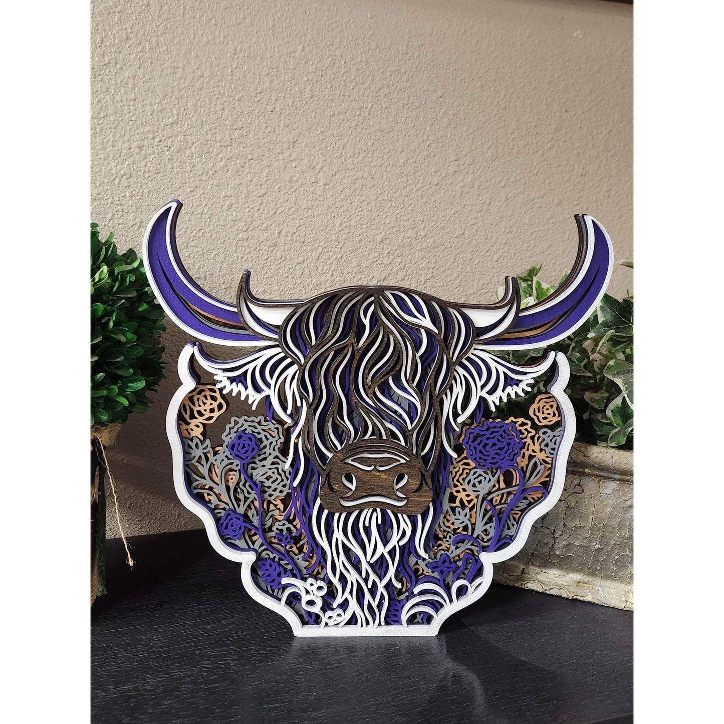 Floral Highland Wall Decor Purple/Brown/White