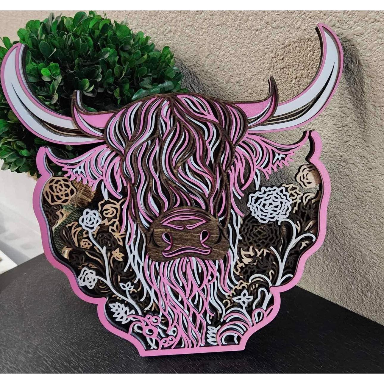 Floral Highland Wall Decor Pink/Brown/White