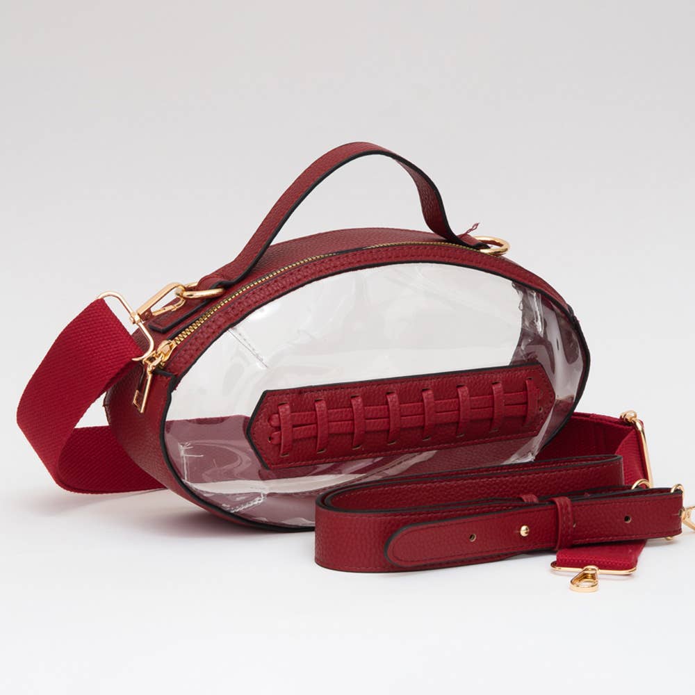Football Shaped Purse Customizable Football Shaped Stadium Bags Burgundy
