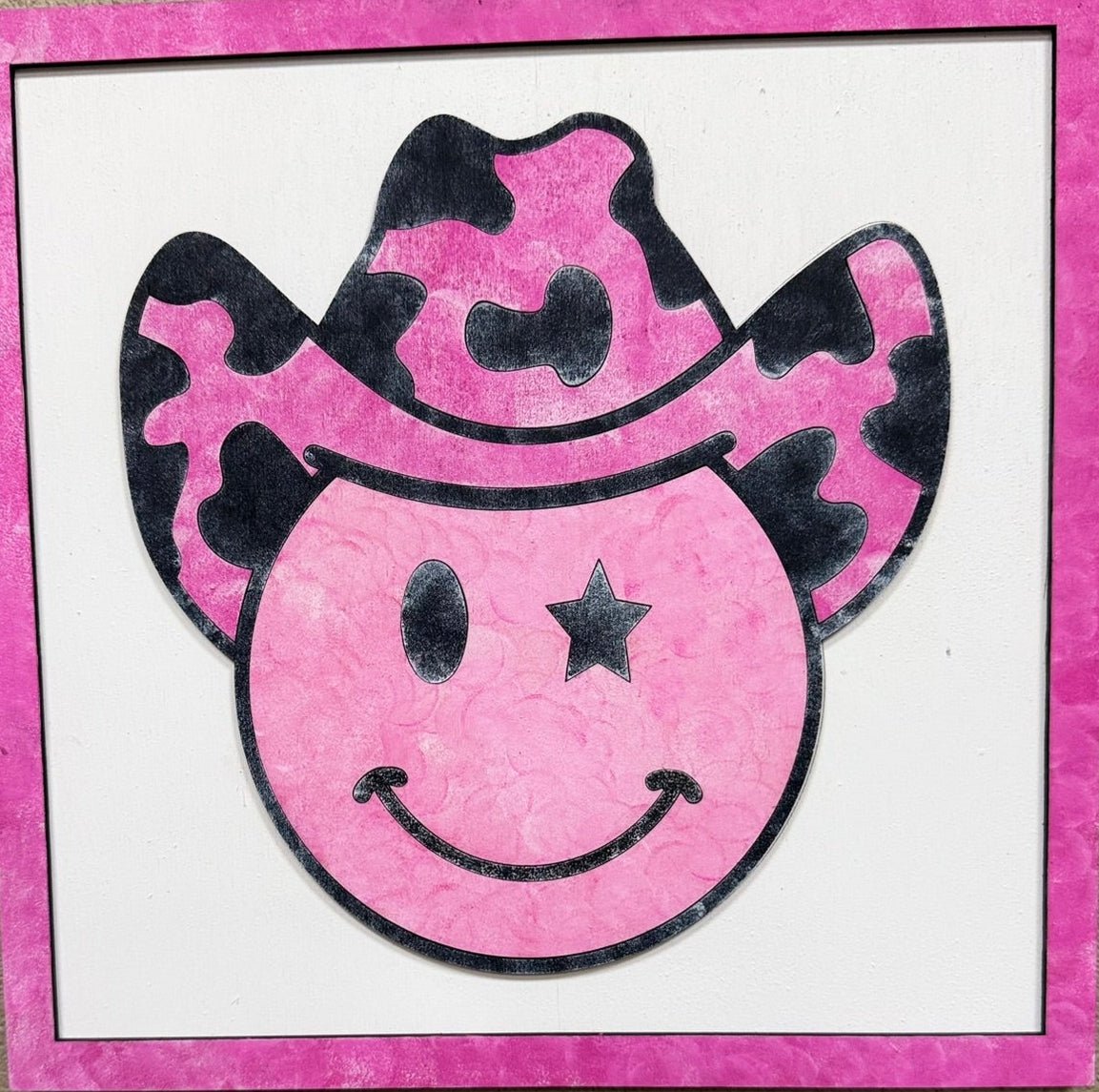 Funky Pink Smiley Face Cowboy Hat Wall Decor