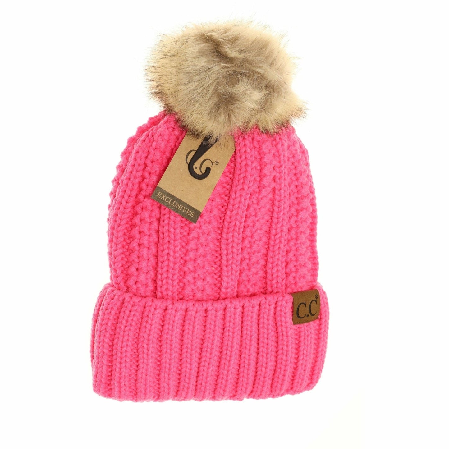 Customizable Winter Beanie with Fur Pom, Warm Soft Acrylic Hat with Embroidery, Stylish Cold Season Essential, Unique Gift Idea Beanie