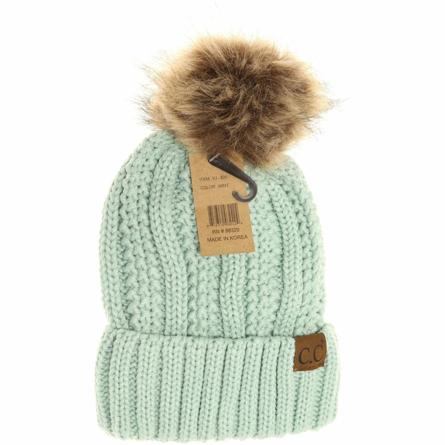 Customizable Winter Beanie with Fur Pom, Warm Soft Acrylic Hat with Embroidery, Stylish Cold Season Essential, Unique Gift Idea Beanie
