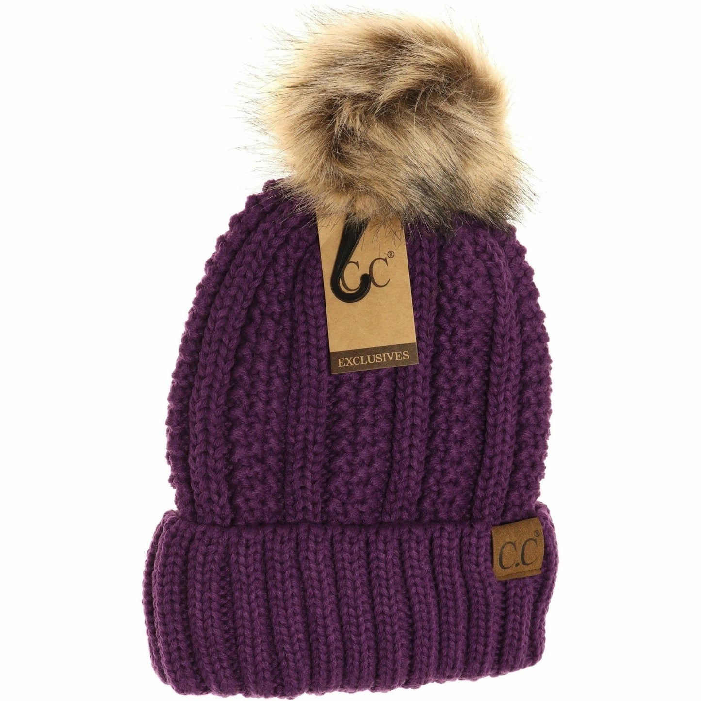 Customizable Winter Beanie with Fur Pom, Warm Soft Acrylic Hat with Embroidery, Stylish Cold Season Essential, Unique Gift Idea Beanie