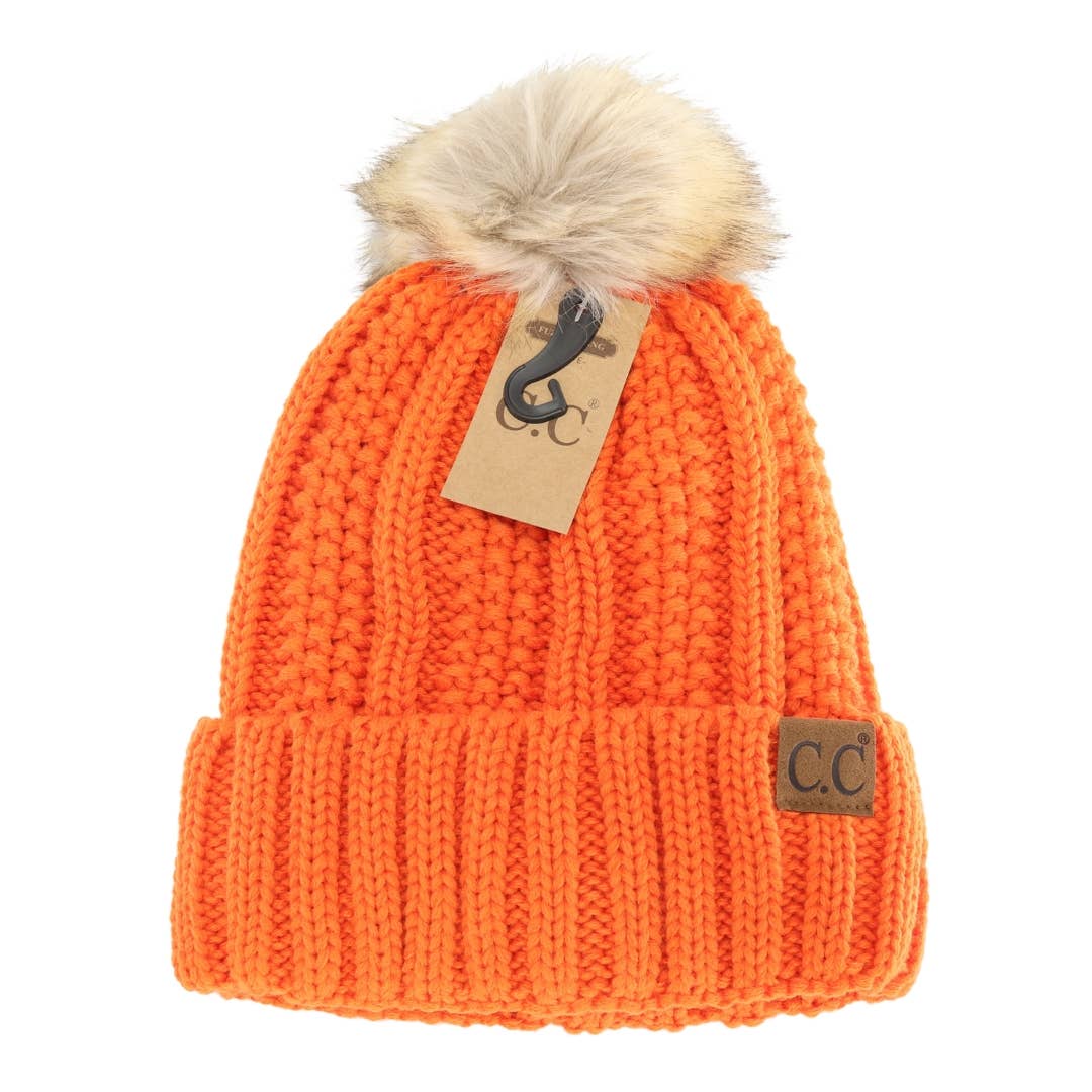 Customizable Winter Beanie with Fur Pom, Warm Soft Acrylic Hat with Embroidery, Stylish Cold Season Essential, Unique Gift Idea Beanie