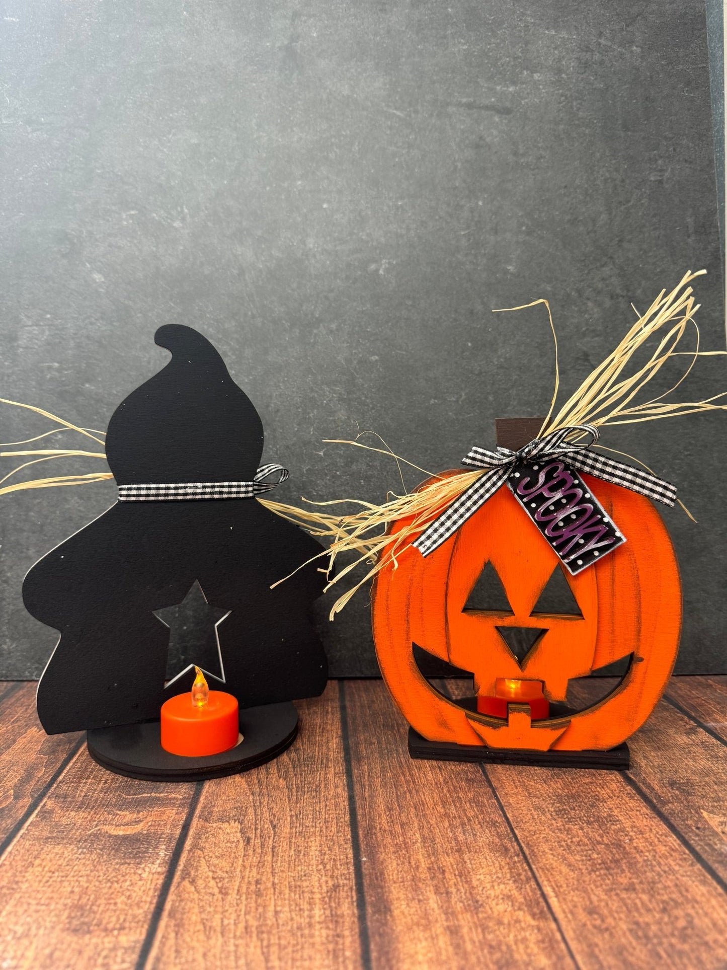 Ghost & Pumpkin Votive Shelf Sitters - Nifty Decor & More