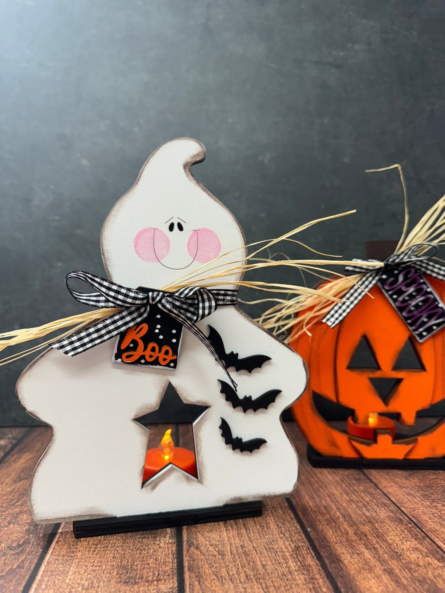 Ghost & Pumpkin Votive Shelf Sitters - Nifty Decor & More
