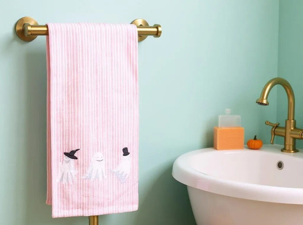 Ghouls Just Wanna Have Fun Hand Towel, Light Pink Black White Halloween Decor, Spooky Bathroom Accessory, Halloween Gift for Ghost Lovers - Nifty Decor & More