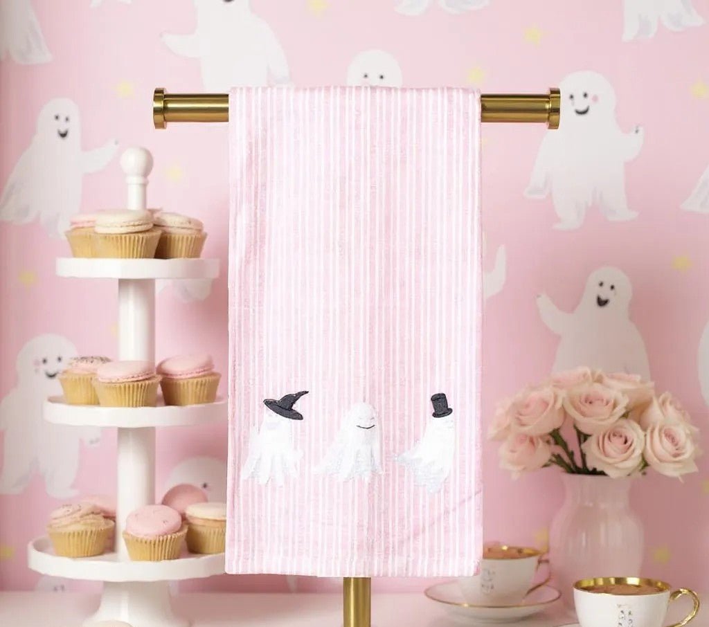 Ghouls Just Wanna Have Fun Hand Towel, Light Pink Black White Halloween Decor, Spooky Bathroom Accessory, Halloween Gift for Ghost Lovers - Nifty Decor & More