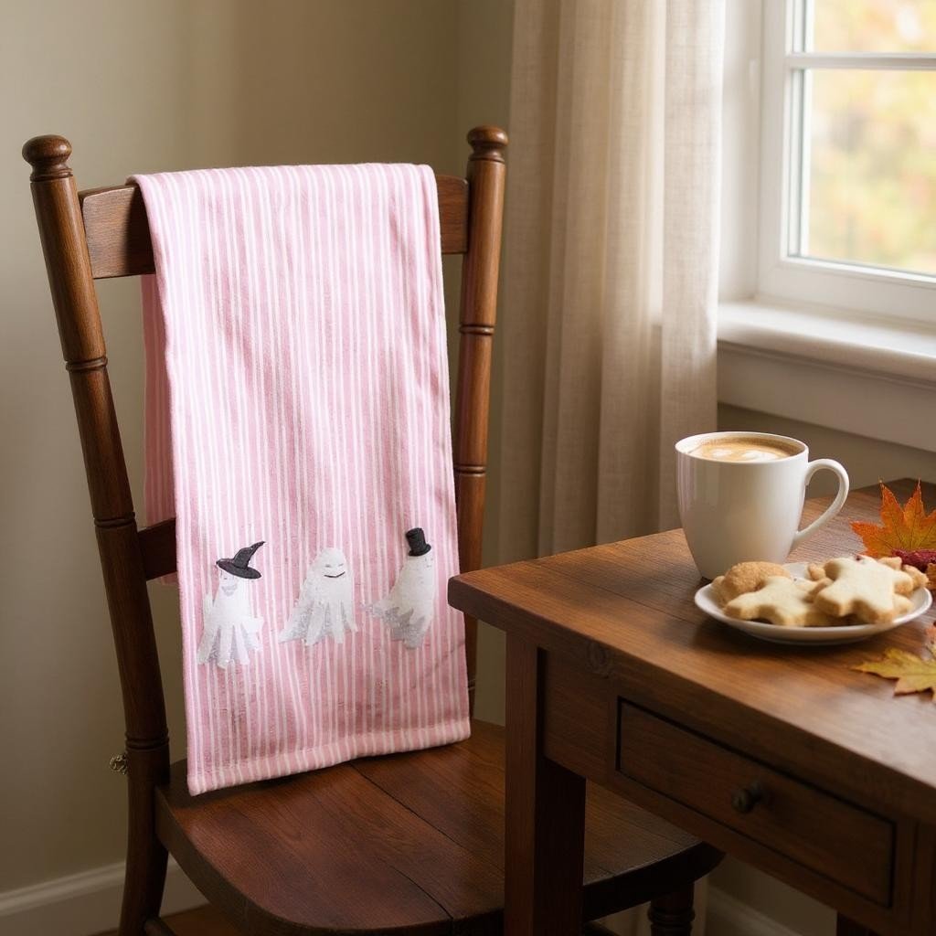 Ghouls Just Wanna Have Fun Hand Towel, Light Pink Black White Halloween Decor, Spooky Bathroom Accessory, Halloween Gift for Ghost Lovers - Nifty Decor & More