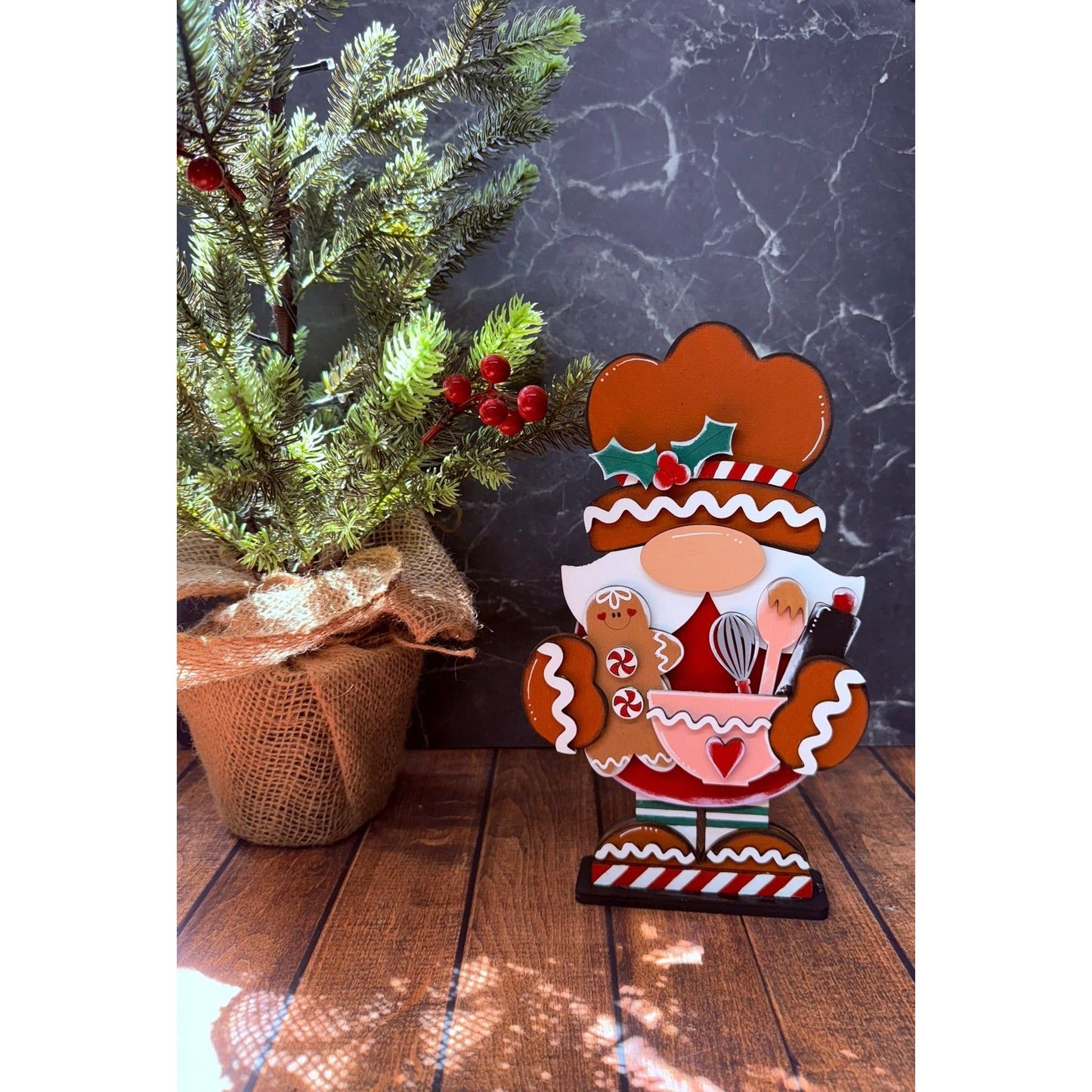 Gingerbread Baking Gnome Christmas Shelf Sitter