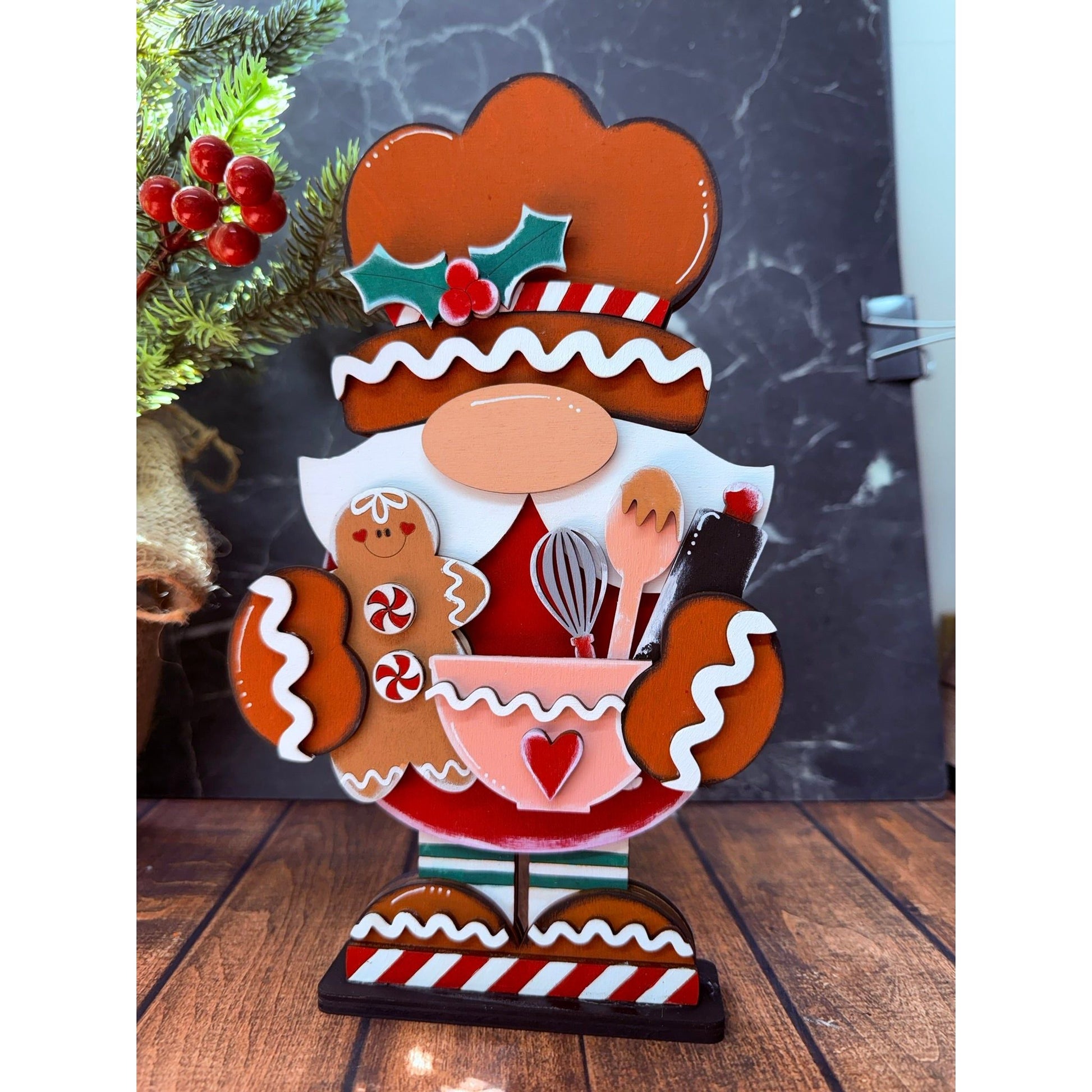 Gingerbread Baking Gnome Christmas Shelf Sitter