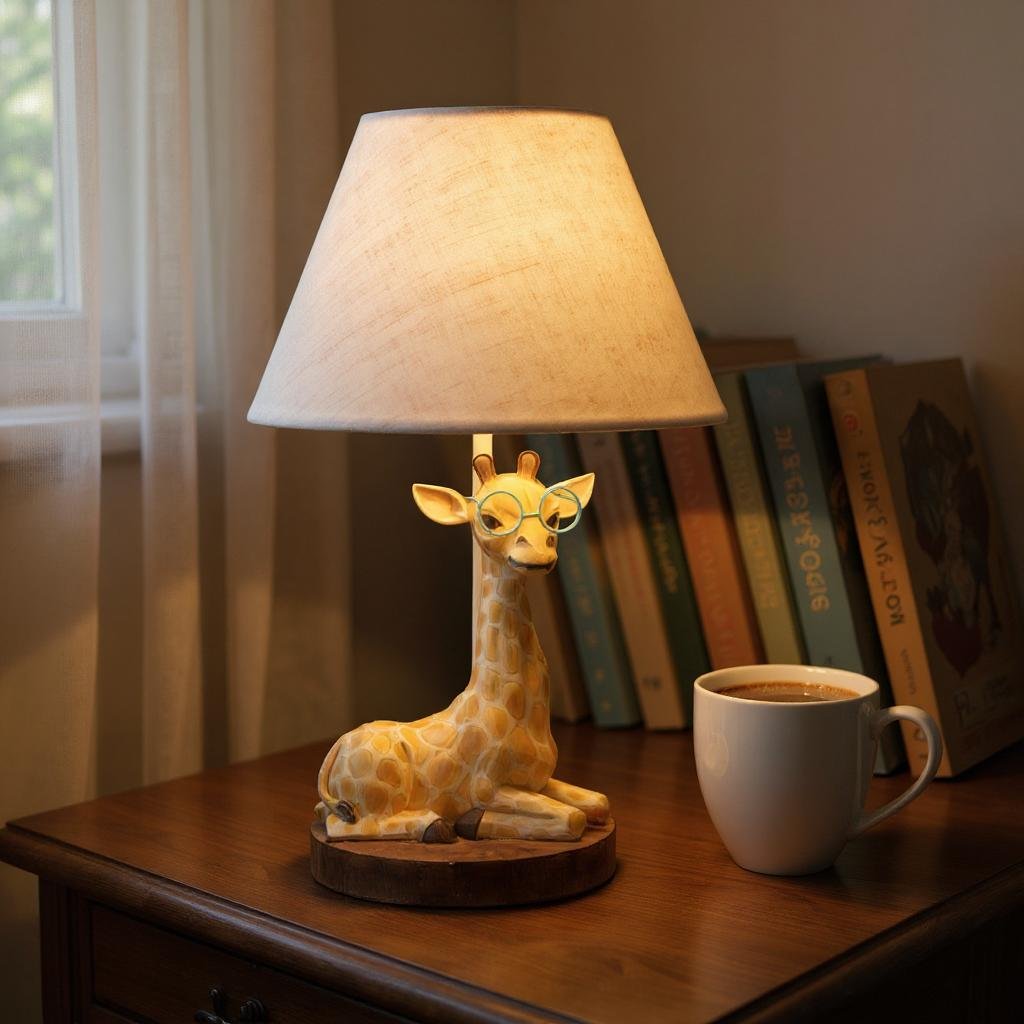 Giraffe Lamp 18" with Blue Glasses, Fun & Unique Lighting for Kids Room, Whimsical Home Decor Gift Animal Lamp