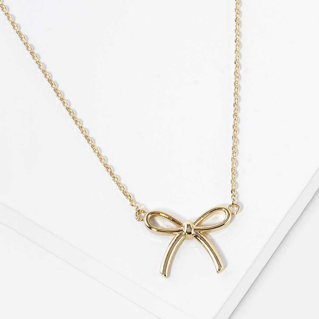 Girls Bow Charm Necklace Gold Dipped, Stylish Coquette Design, Great Gift Idea for Birthdays and Holidays - Nifty Decor & More