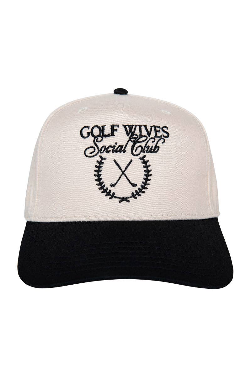 Golf Wives Social Club Hat, Chic Two-Toned Fitted Cap, Perfect for Girly Summer Vibes, Gift for Golf Lovers Trucker Hats Black and Tan