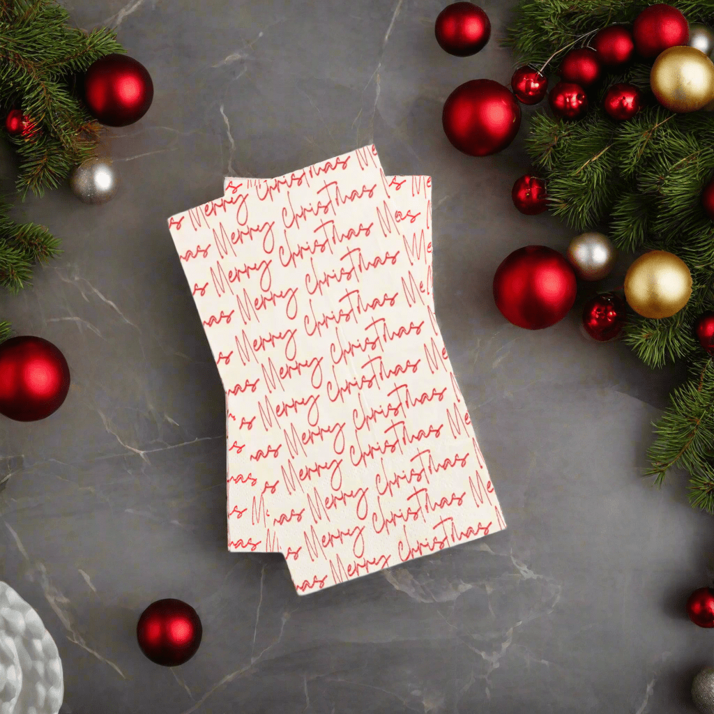 Guess and Company Merry Christmas Script Guest Towel - Nifty Decor & More