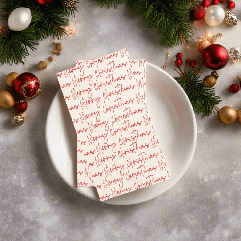 Guess and Company Merry Christmas Script Guest Towel - Nifty Decor & More