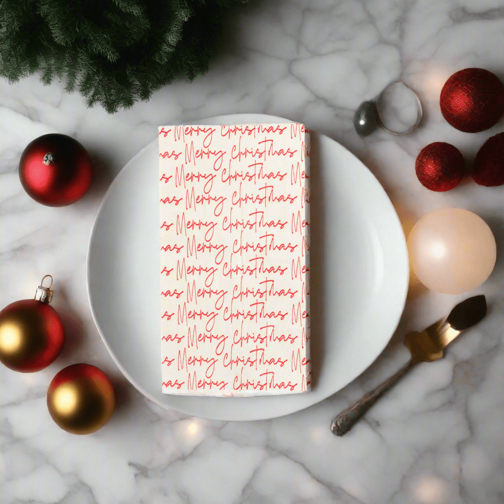 Guess and Company Merry Christmas Script Guest Towel - Nifty Decor & More