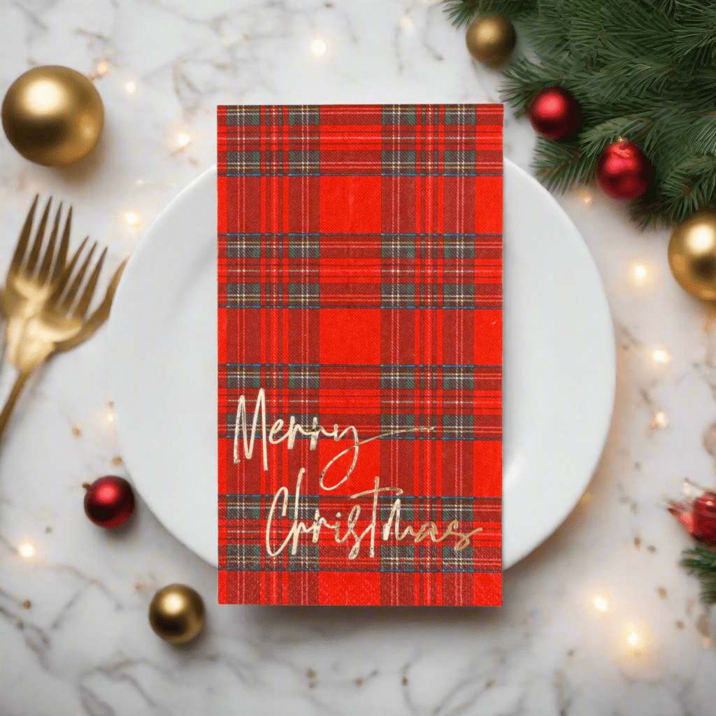 Guess and Company Red Plaid Merry Christmas Guest Towel - Nifty Decor & More