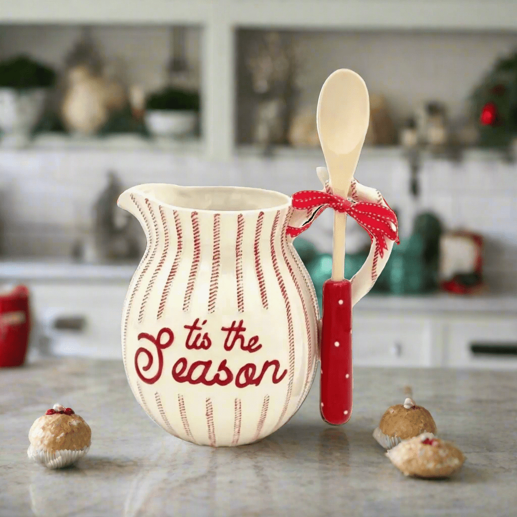 Guess and Company - TIS THE SEASON RED/WHITE TICKING PITCHER - Nifty Decor & More