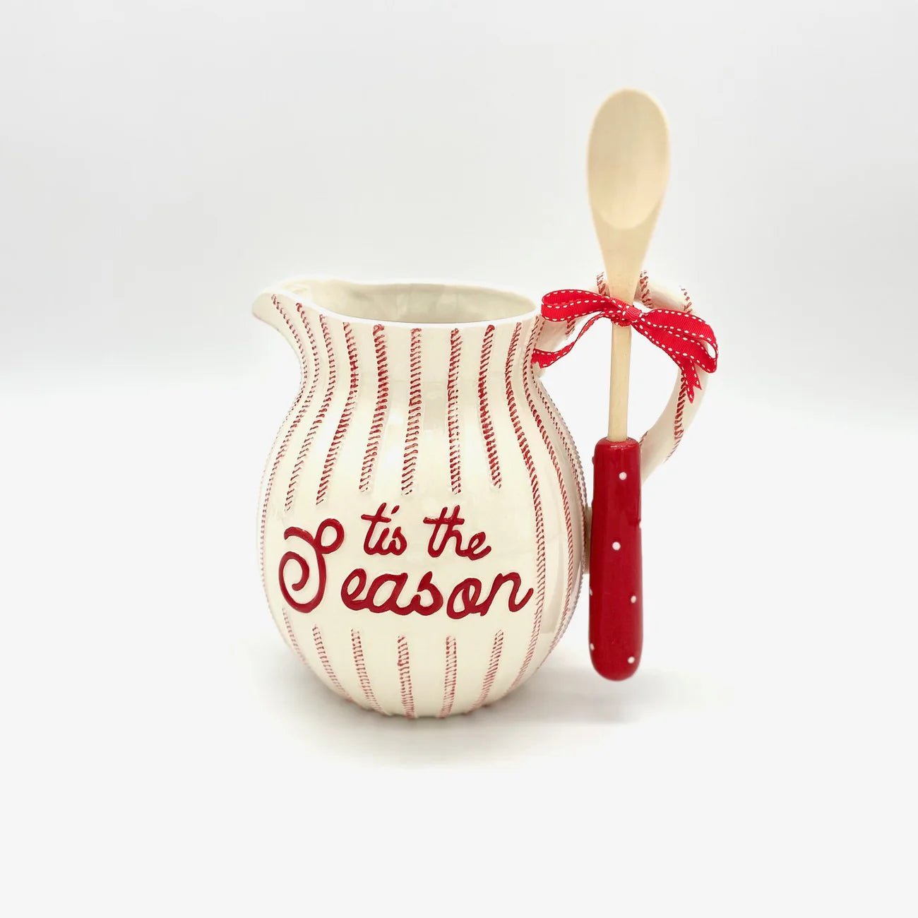 Guess and Company - TIS THE SEASON RED/WHITE TICKING PITCHER - Nifty Decor & More