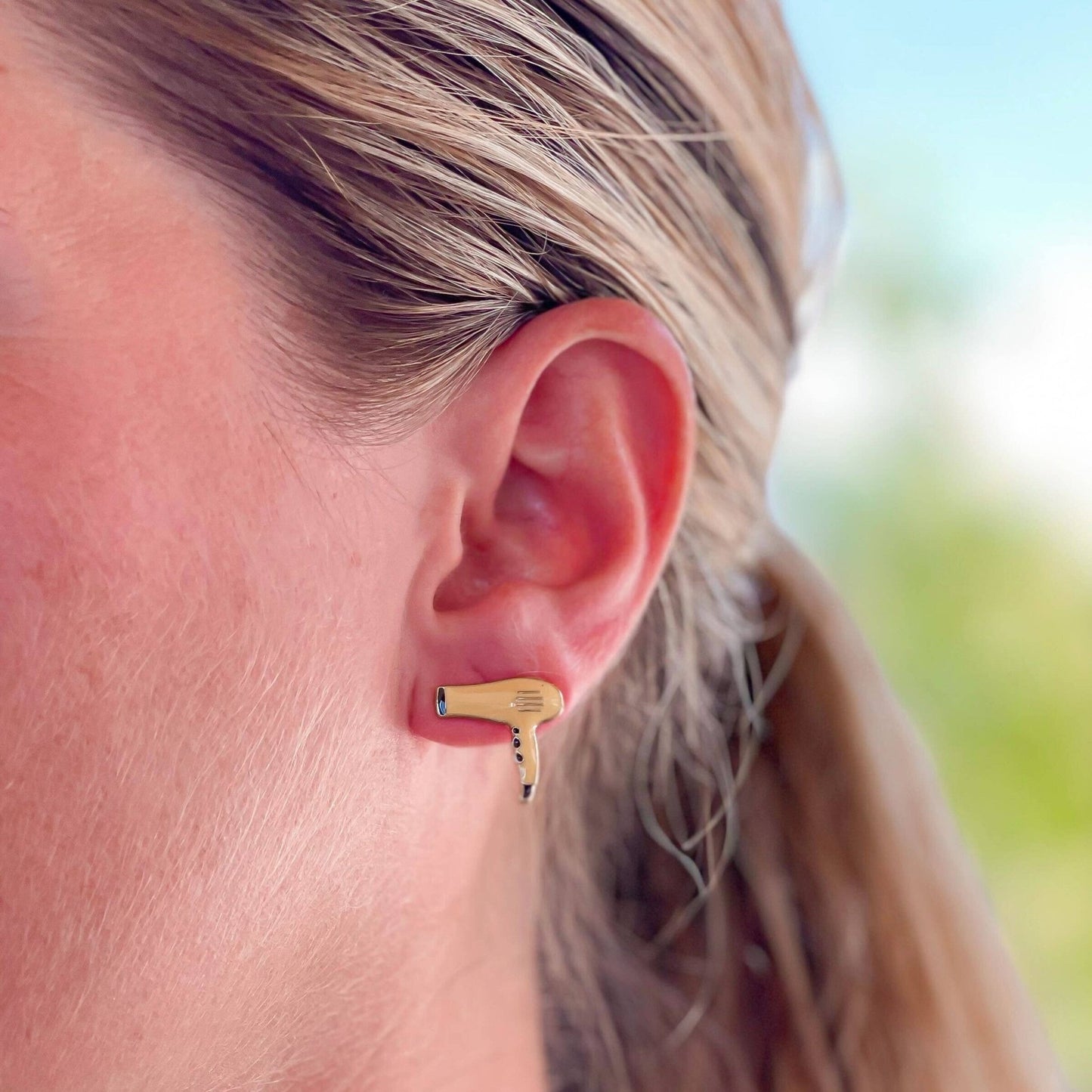 Hair Blow Dryer Enamel Stud Earrings, Vibrant Yellow Charm, Fun Everyday Accessory, Perfect Gift for Hairstylists & Beauty Lovers - Nifty Decor & More