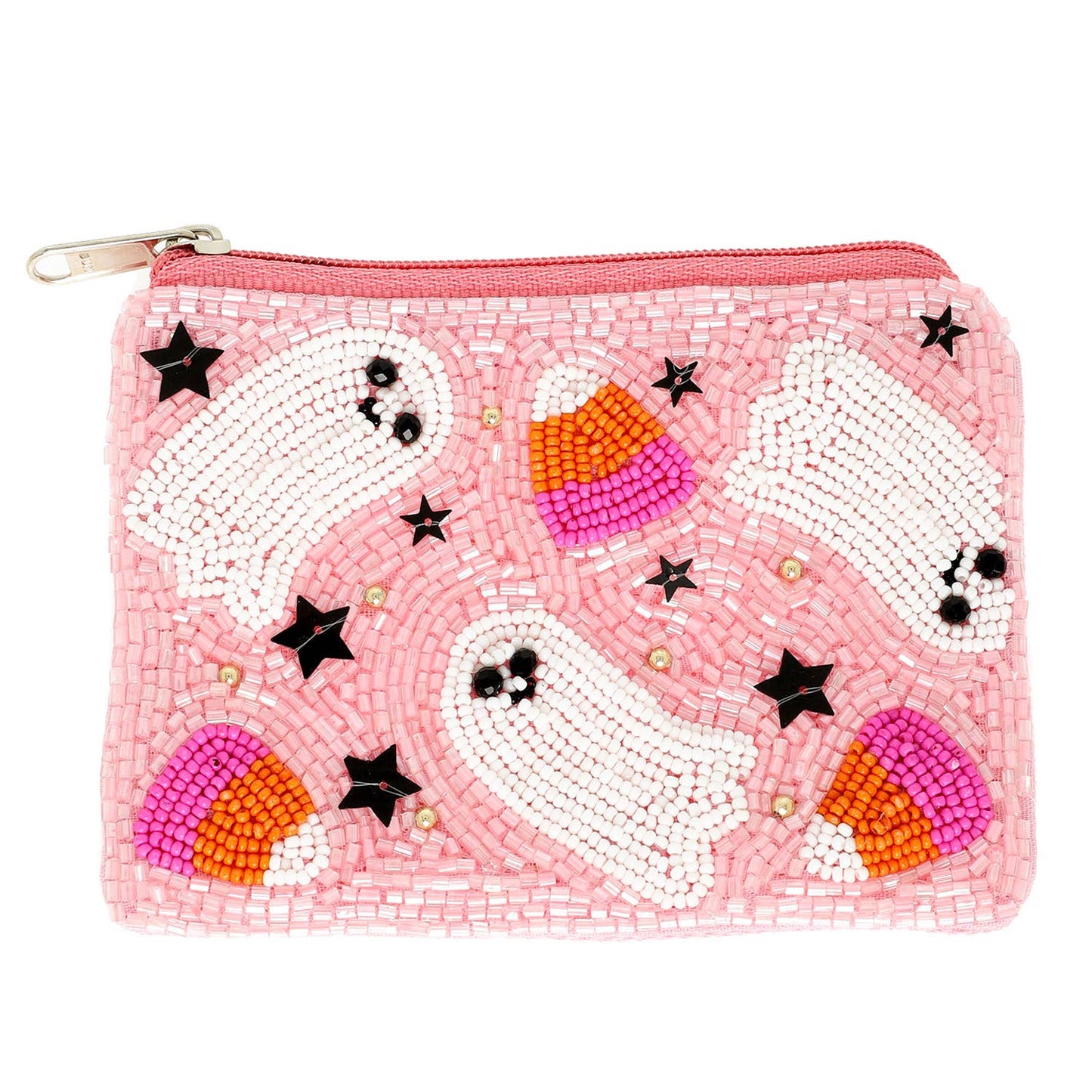 Halloween Coin Bag Candy Corn Ghost, Jeweled Trick-or-Treat Pouch, Spooky Season Gift for Candy Lovers coin purse Pink