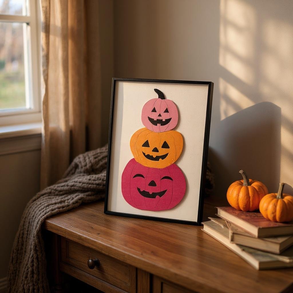 Halloween Home Wall Decor, Pink Pumpkins & Colorful Bats, Spooky Chic Boos Decoration for Fall Season Halloween Decor Stacked Pumpkins