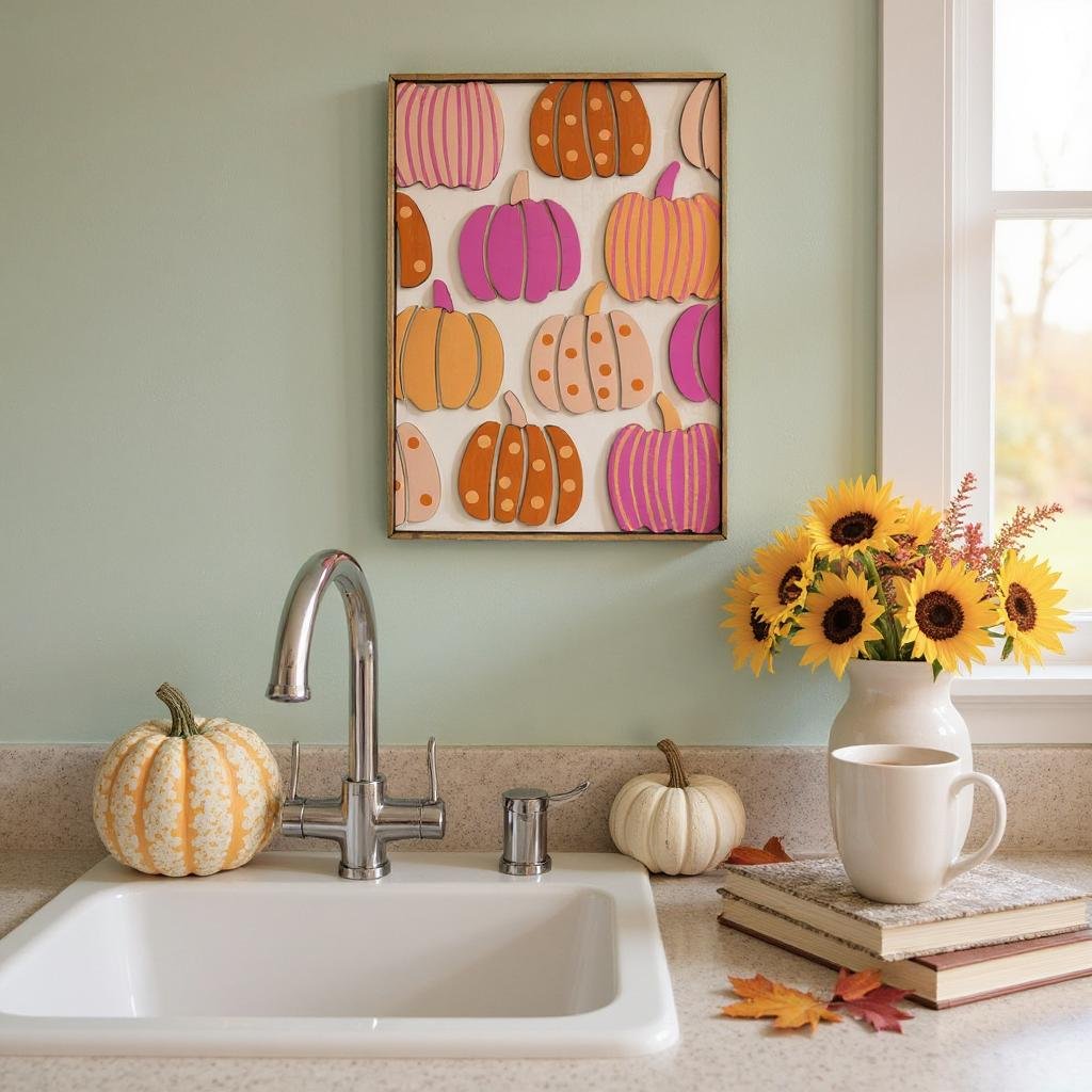 Halloween Home Wall Decor, Pink Pumpkins & Colorful Bats, Spooky Chic Boos Decoration for Fall Season Halloween Decor Pumpkin Multi