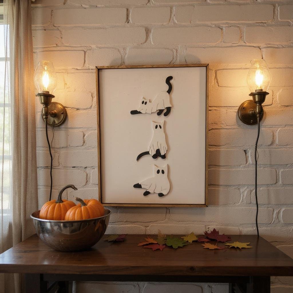 Halloween Home Wall Decor, Pink Pumpkins & Colorful Bats, Spooky Chic Boos Decoration for Fall Season Halloween Decor Cats