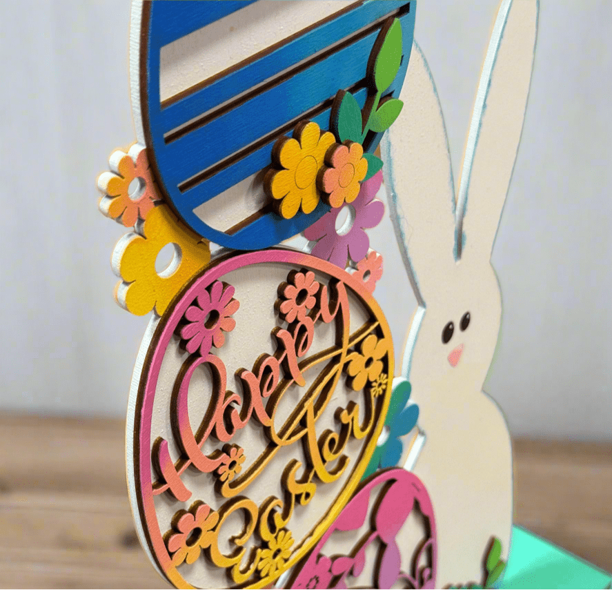 Happy Easter Bunny & Eggs - 3 PC Colorful Spring Decor for Festive Celebrations