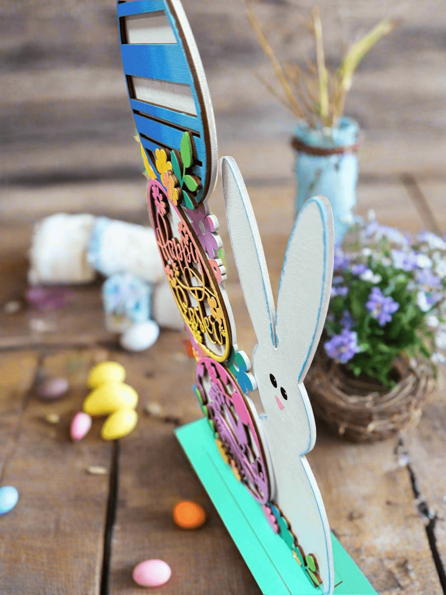 Happy Easter Bunny & Eggs - 3 PC Colorful Spring Decor for Festive Celebrations