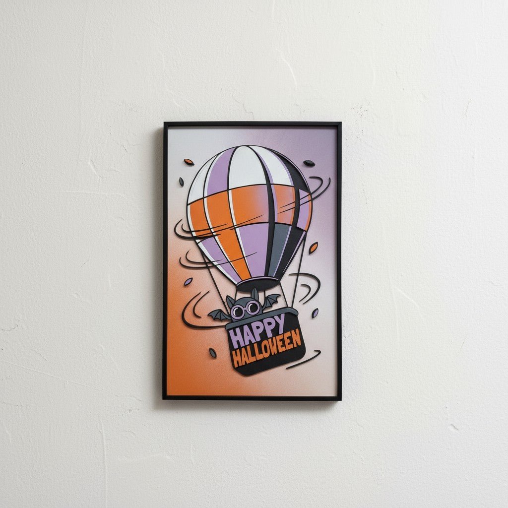 Happy Halloween Hot Air Balloon Wall Art Halloween Wall Hangings Purple