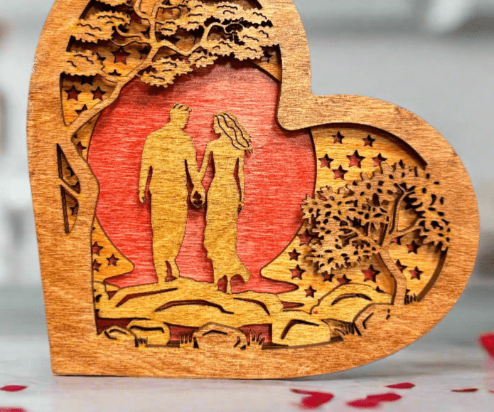 Heart Hand Couple Layered Heart Wooden Decor | Unique Home Decoration, Gift for Couples & Weddings, Rustic Wood Art Piece Gifts
