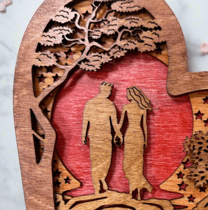Heart Hand Couple Layered Heart Wooden Decor | Unique Home Decoration, Gift for Couples & Weddings, Rustic Wood Art Piece Gifts