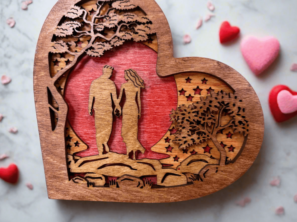 Heart Hand Couple Layered Heart Wooden Decor | Unique Home Decoration, Gift for Couples & Weddings, Rustic Wood Art Piece Gifts