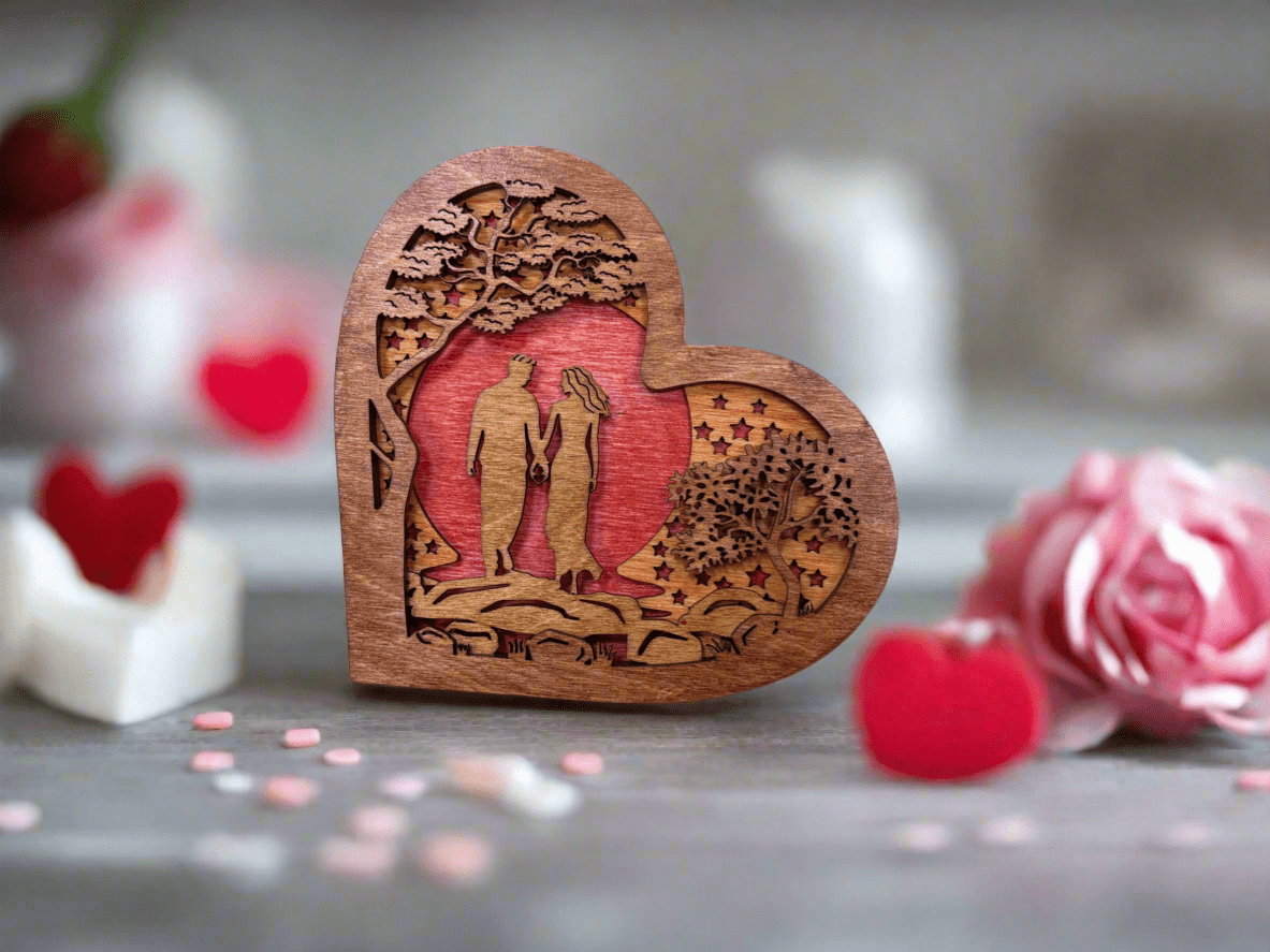 Heart Hand Couple Layered Heart Wooden Decor | Unique Home Decoration, Gift for Couples & Weddings, Rustic Wood Art Piece Gifts