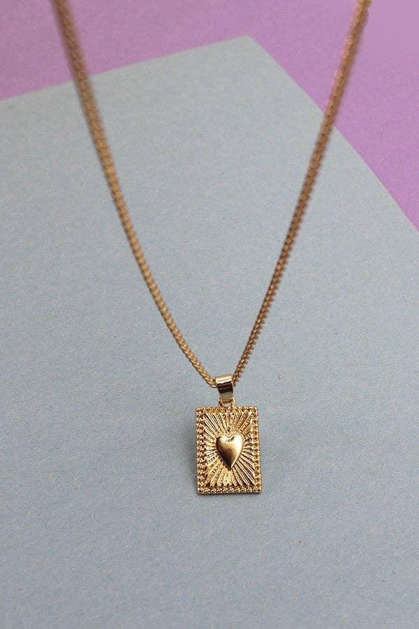 Heart On Card Charm Pendant Necklace, Dainty Statement Jewelry for Girls, Lovely Anniversary Gift - Nifty Decor & More
