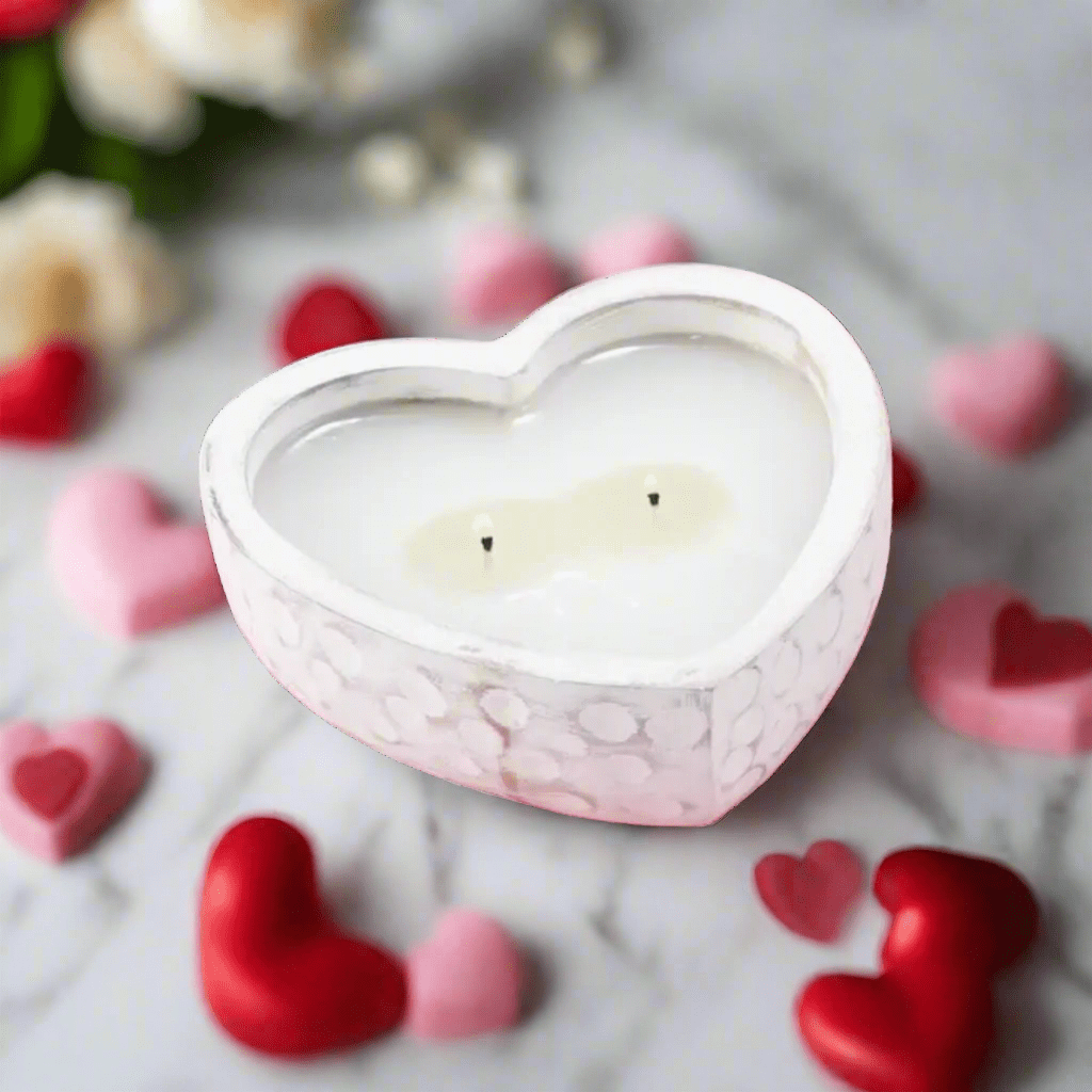 Heart Shaped Rose Scented Wood Bowl Candle with 2 Wicks Candle