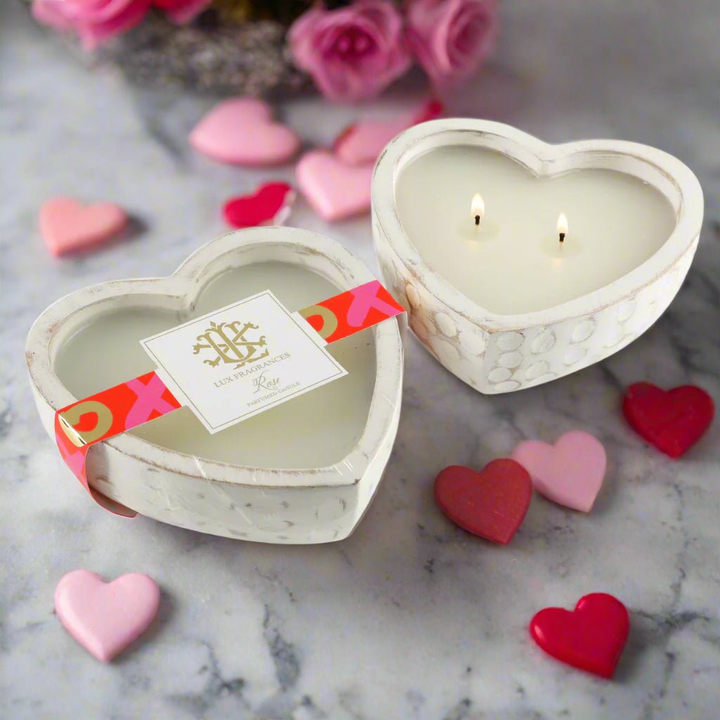 Heart Shaped Rose Scented Wood Bowl Candle with 2 Wicks, Elegant Romantic Scented Candle for Anniversary Gift Candle Holder