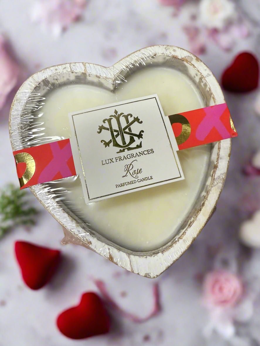 Heart Shaped Rose Scented Wood Bowl Candle with 2 Wicks Candle