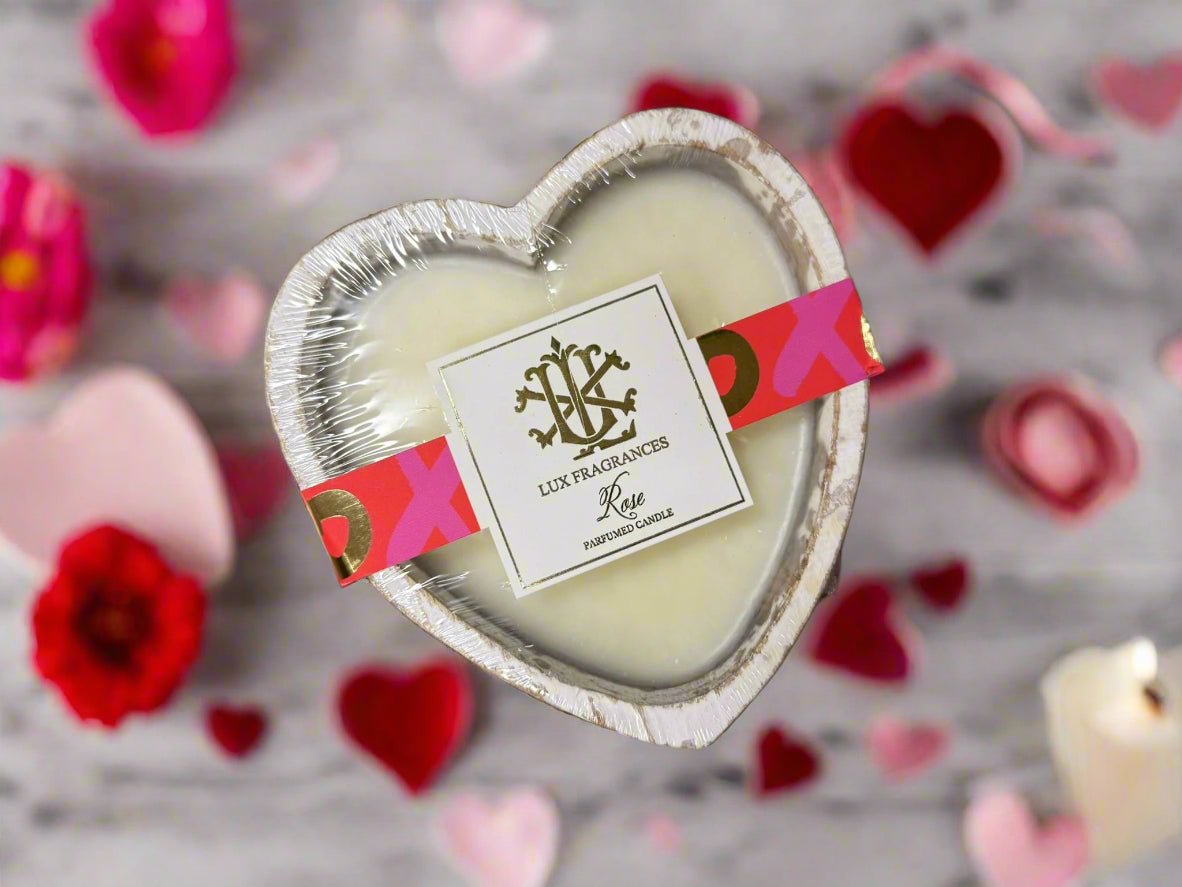 Heart Shaped Rose Scented Wood Bowl Candle with 2 Wicks Candle