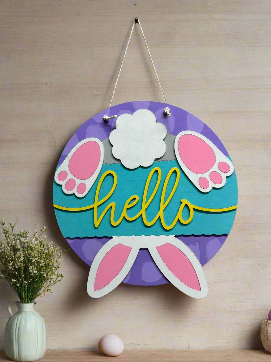 Hello Bunny Tail Hanger | Colorful Easter Decor & Spring Wall Art | Cute Bunny Decoration for Kids Room | Adorable Easter Gift