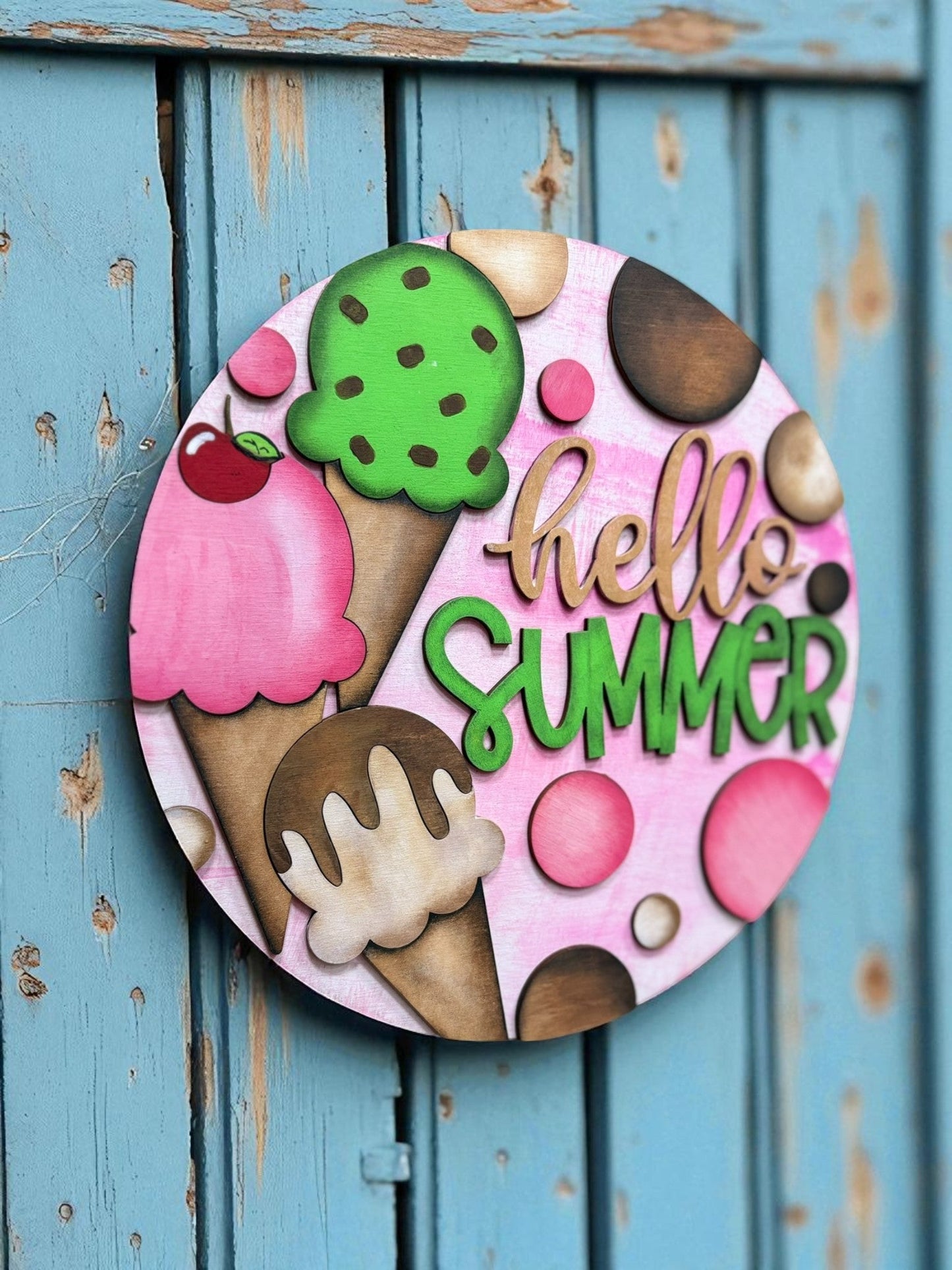 Hello Summer Ice Cream Wall Signs, Colorful Sweet Summer Treat Decor, Perfect Bright Kitchen & Party Gift - Nifty Decor & More
